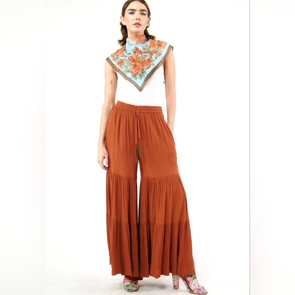 Dream Pants Aratta Rust Tiered Wide-Leg Palazzo Pants
